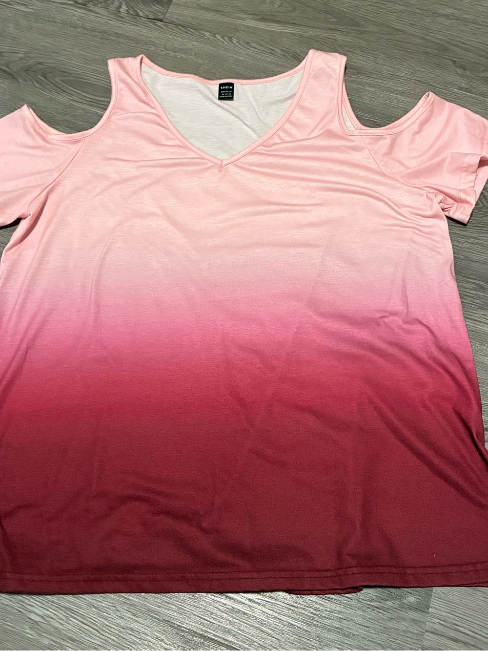 SHEIN Pink Ombre Cold-Shoulder V-Neck Top